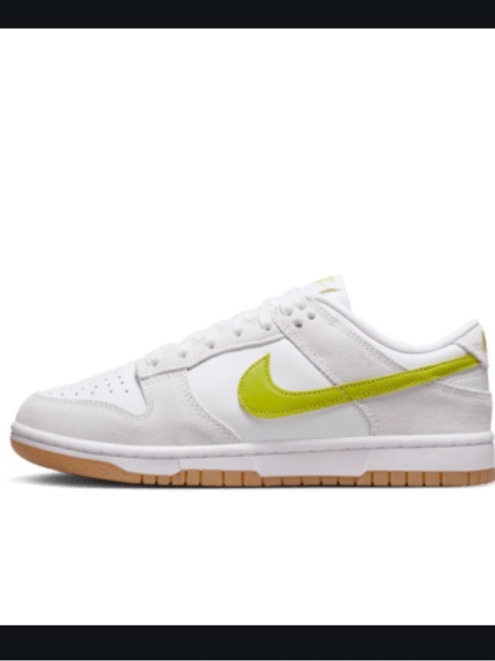 Nike Low Dunk Sneaker in White and Volt with Gum Outsole